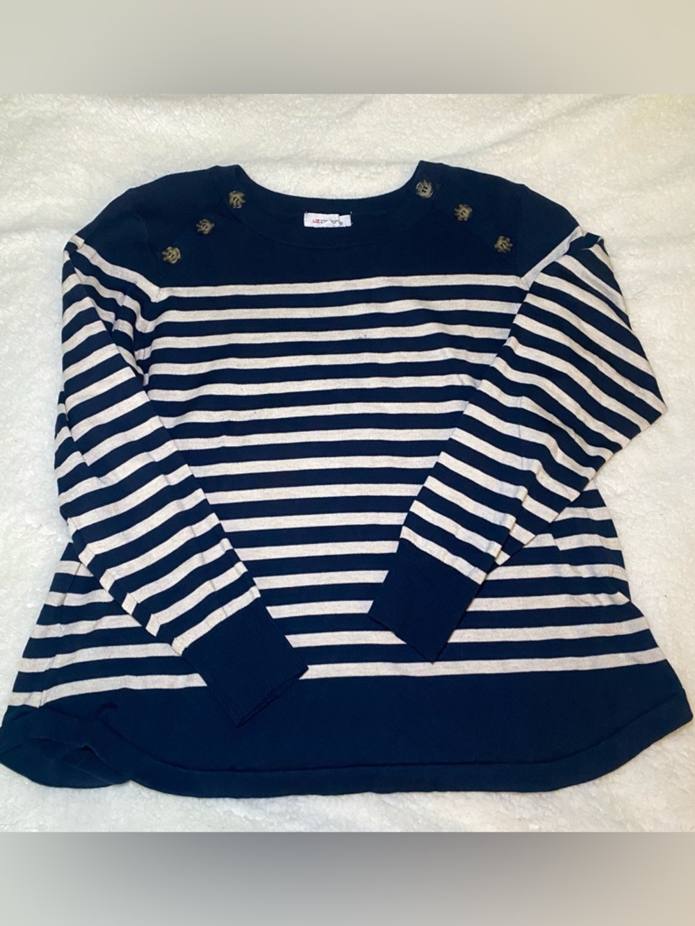 Striped Navy & White Button-Shoulder Sweater